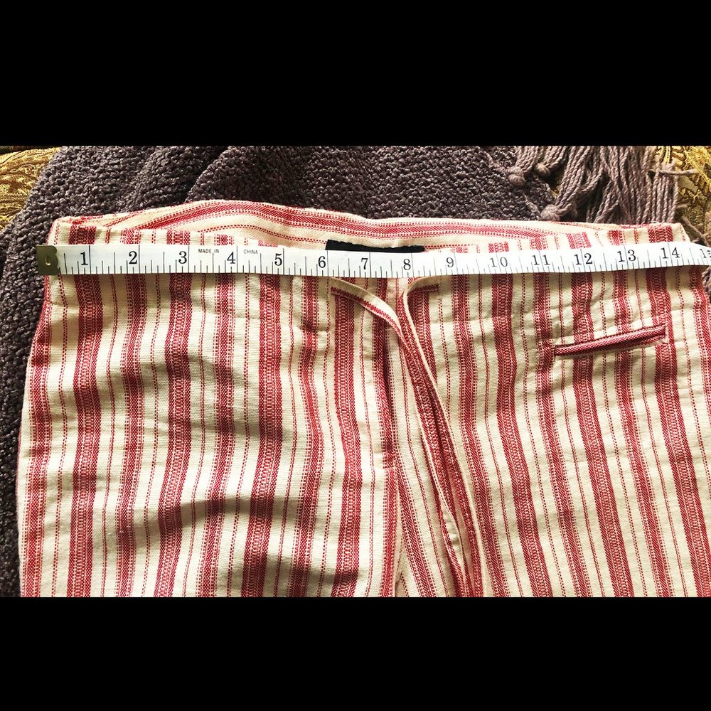 Express, Linen and Cotton, Red and Cream Striped Wide Leg Pant, Size 3/4 - Picture 9 of 11